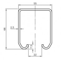 ROB SCHUIFDEURRAIL BOVENPROFIEL 66X55X2,5MM 130- 5 MTR