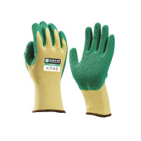 HANDSCHOEN NAADLOOS GEBREID MET GROENE GERUWDE LATEX COATING GLOVE ON GRIPPER 8M