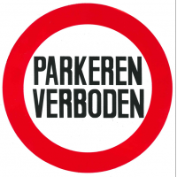 RONDBORD WIT M.RODE RAND 235MM TEKST "PARKEREN VERBODEN"