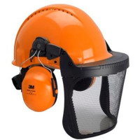 3M™ HELMCOMBINATIE VOOR DE BOSBOUW, G3000 ORANJE HELM, H31-GEHOORKAPPEN, GAAS GELAATSSCHERM V5B, KWF