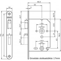 1264/5-50 LS BADKAMERSLOT 50MM MESSING VOORPLAAT LINKS DR2