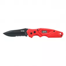 TK100 ROBUUST KLAPMES MET GEDEELTELIJKE GLADDE SLIJPING EN GEKARTELDE RAND OP HET LEMMET DROP POINT KNIFE (BLACK BLADE)