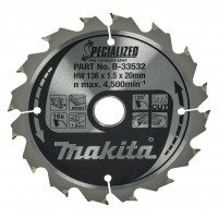 MAKITA CIRKELZAAGBLAD HOUT 136 MM X AS 20 MM X 16T B-33532