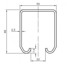 ROB SCHUIFDEURRAIL BOVENPROFIEL 66X55X2,5MM 130-4 MTR