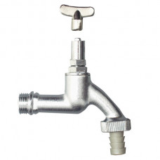 TAP-BUITENKRAAN MET SLEUTEL 1/2" MAT VERCHROOMD + WARTEL 3/4" SLANGTULE 14MM [TEC300701]